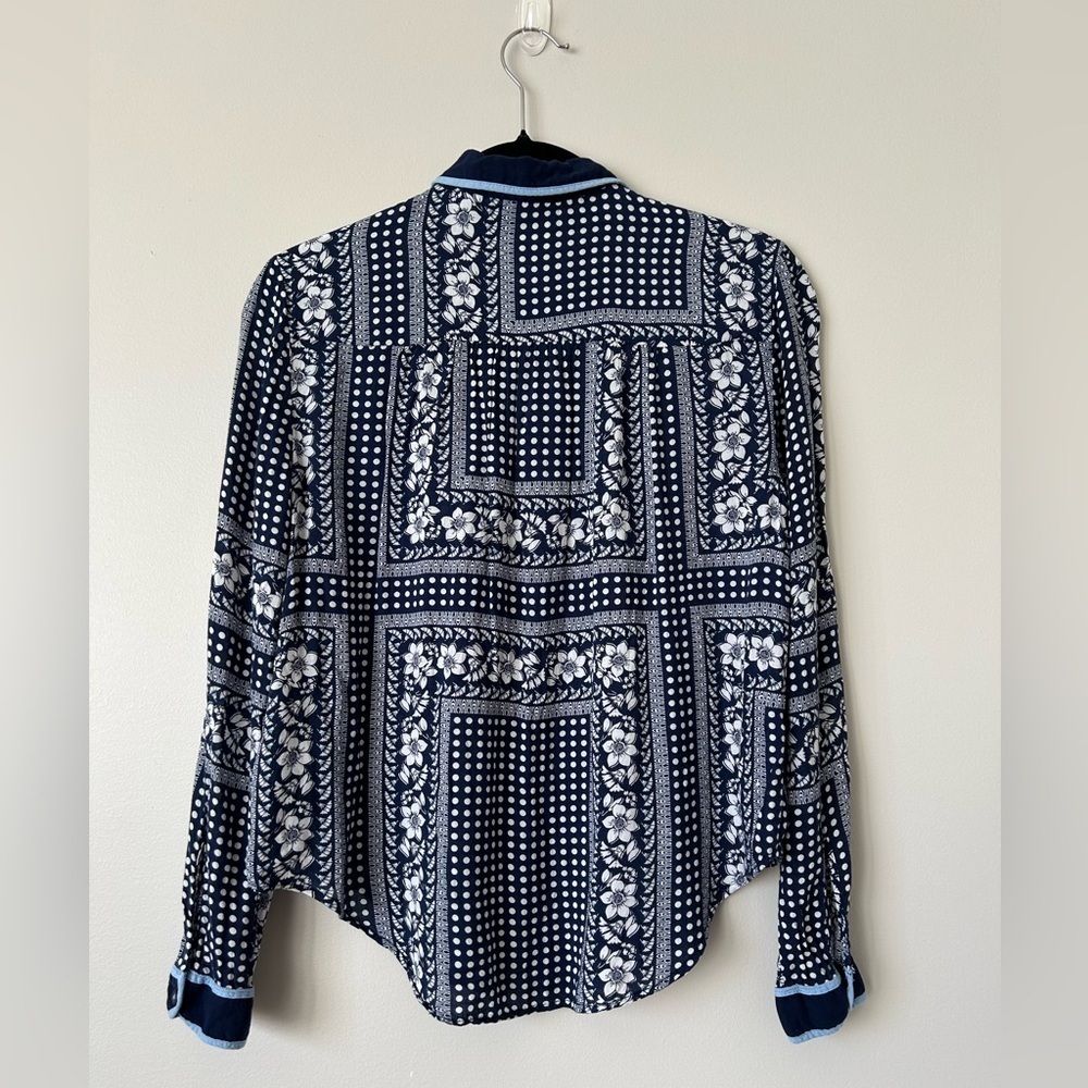 Maeve by Anthropologie “Clara” Blouse Print in Navy & White Size 2 - Picture 8 of 8